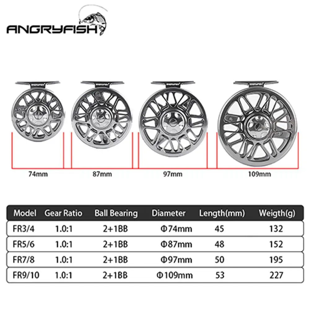 Angryfish 3/4 5/6 7/8 9/10 WT Рыболовная катушка из алюминиевого сплава 2 + 1BB 1 0: ручка