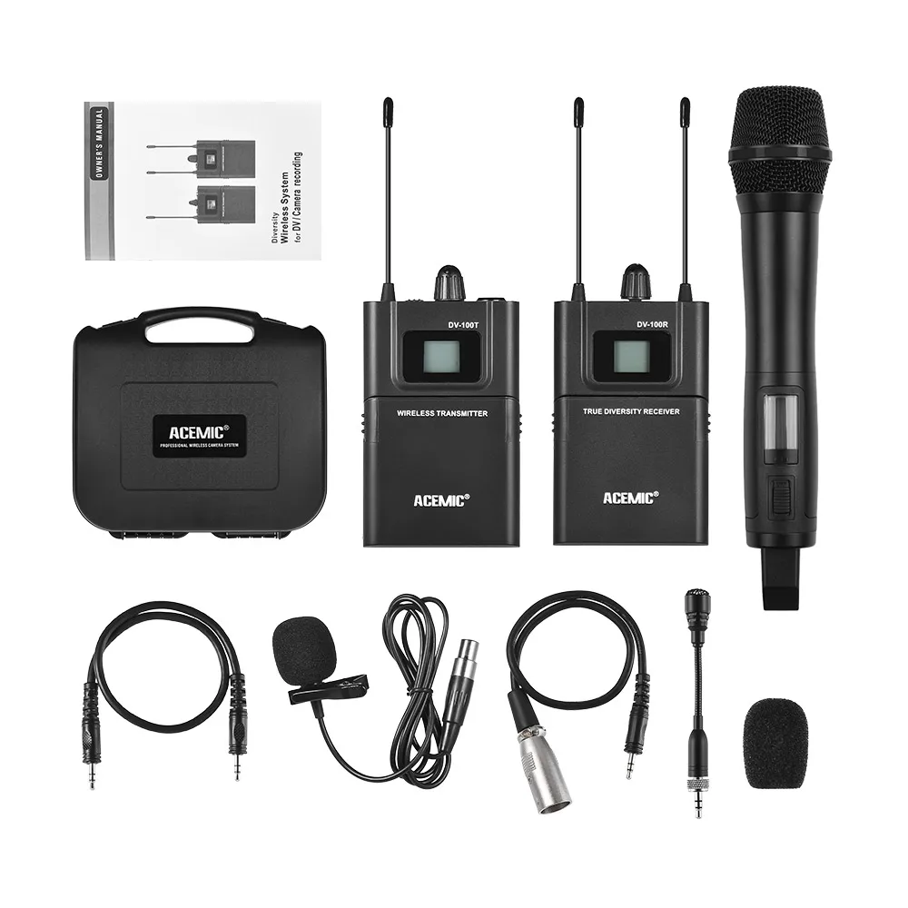 DV100SET Двухканальный UHF беспроводной микрофон система для Canon Nikon Sony DSLR