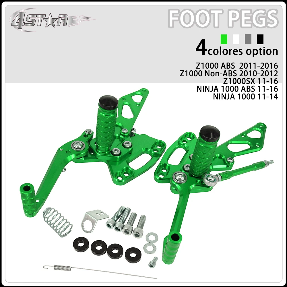 

Motorbike CNC Aluminum Adjustable Footpegs Foot Pegs Footrest Pedals Rests Rear Set For KAWASAKI Z1000 ABS 11-16 Non-ABS 10-12
