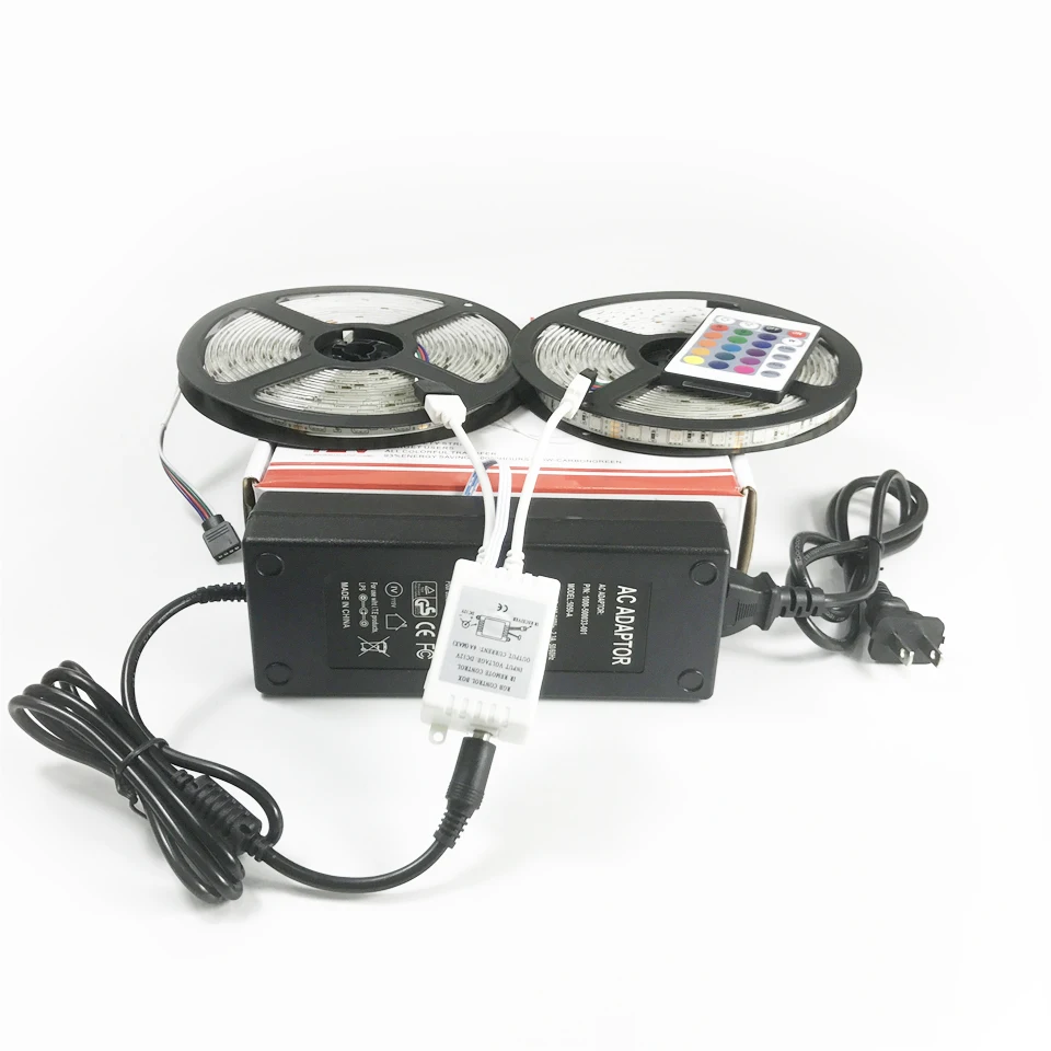 Набор светодиодных лент 10 метров IP20/IP65 водонепроницаемый SMD5050 60LED/M RGB DC12V 10A с 24/44key