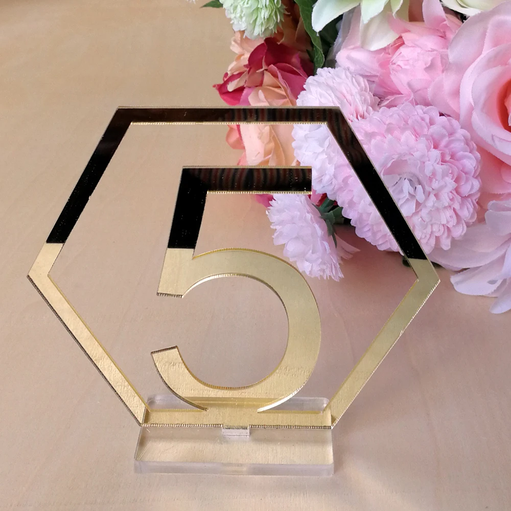 Useful 1-40 Numbers Hexagon Signs Acrylic Mirror Wedding Table Number Rustic Seat Plate Sign | Дом и сад