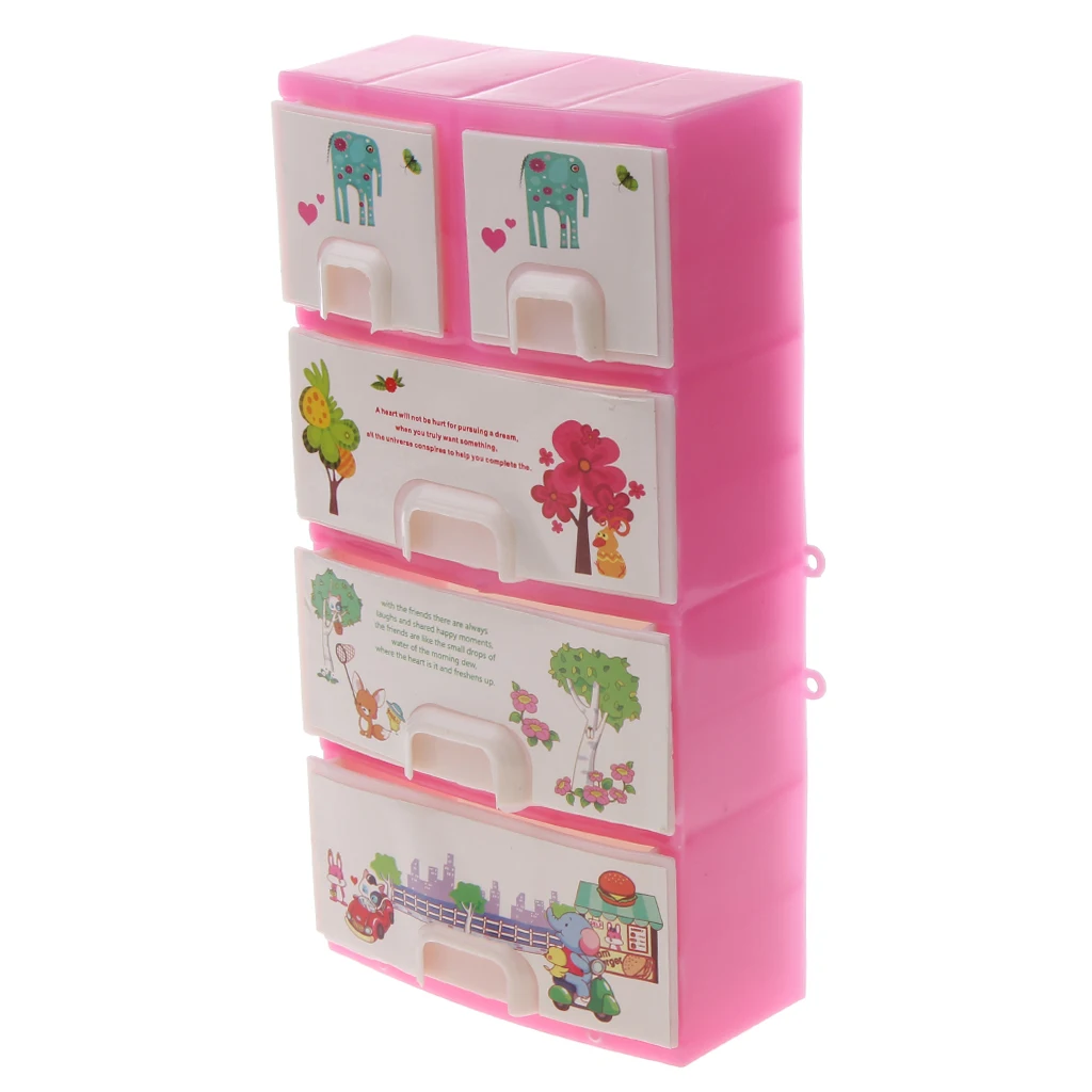 

Miniature Pink Drawer Wardrobe Bedroom Furniture Kits for 29cm Dolls Accessory
