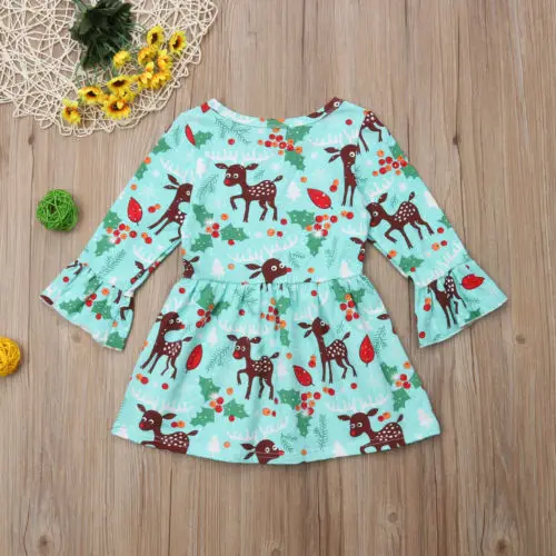 AU Sale Kids Baby Girl Xmas Deer Bell Sleeve Party Toddler Dress Clothes | Детская одежда и обувь