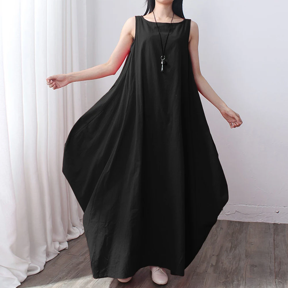 Летнее платье без рукавов в стиле бохо 2020 женское белое с круглым вырезом и