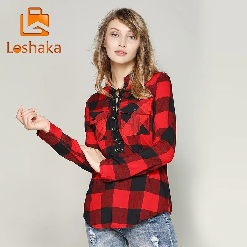 Loshaka/женские рубашки в клетку Новинка весенние блузки с длинными рукавами