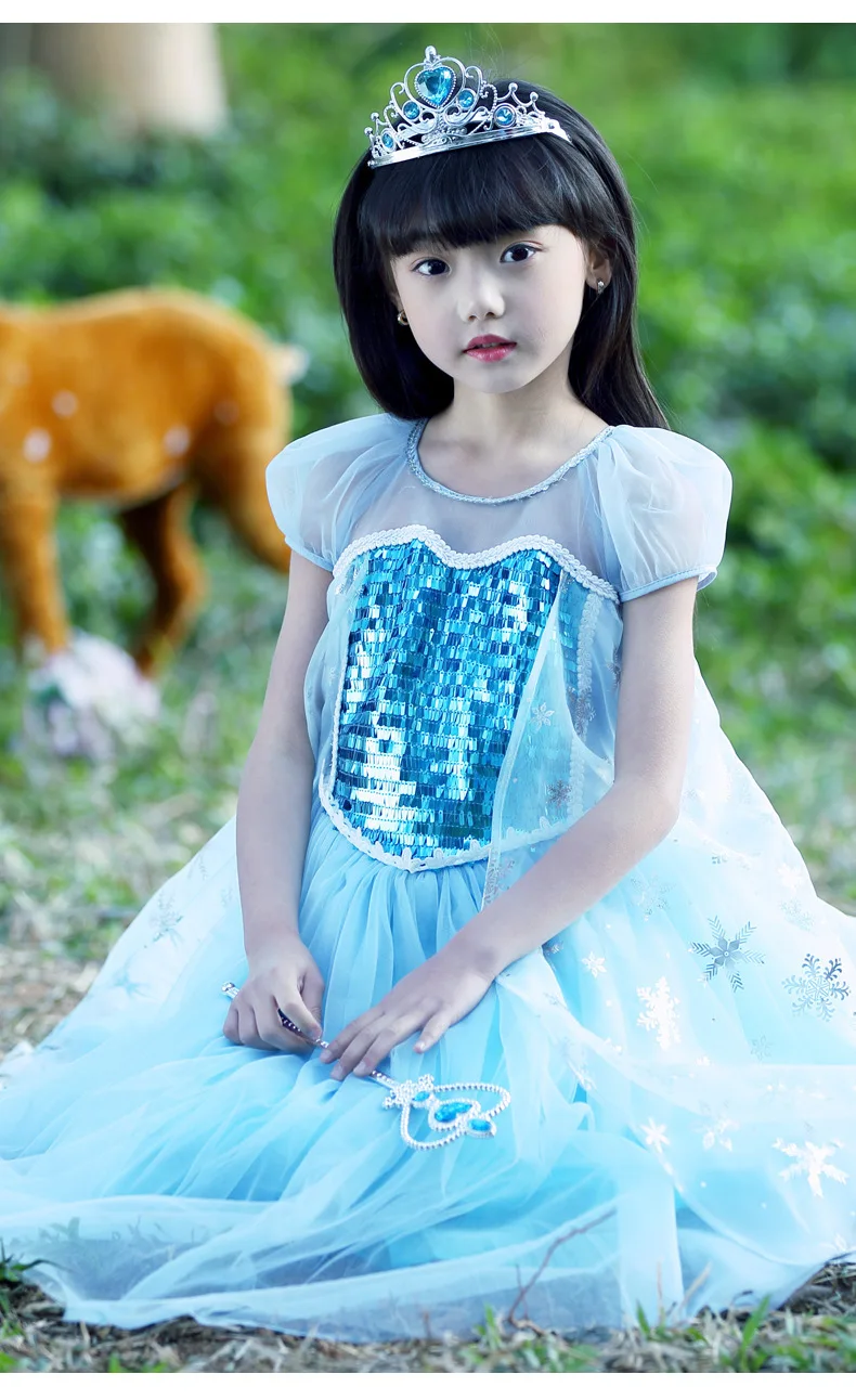 2018 New Girls Dress Kids Clothes Christmas Party Children Performance Costume Fashion Sequin Blue Elsa Princess Dress.YL29B | Детская