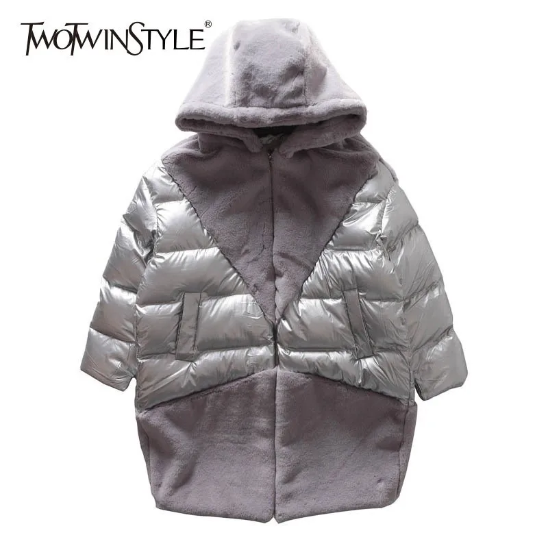 TWOTWINSTYLE с капюшоном пуховики и парки для мужчин женщин длинным рукавом лоскутное