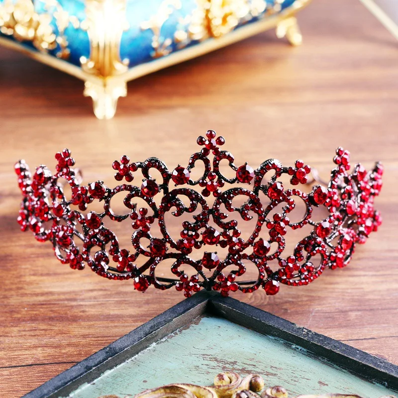 Red Crystal Tiara Crown Baroque Retro Princess Coronet Headband Hair Accessories Evening Party Women Headpiece Jewellery Costume | Украшения
