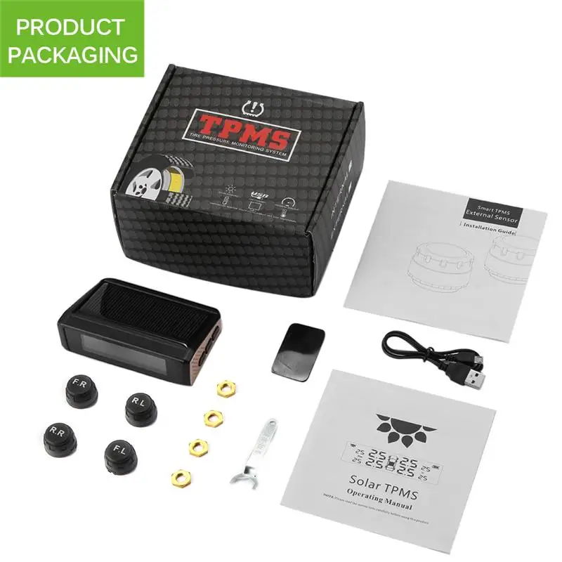 

Solar Powered Car Tire Pressure Alarm Monitor System TPMS LCD Display Car 4 External Sensor Temperature Alarm
