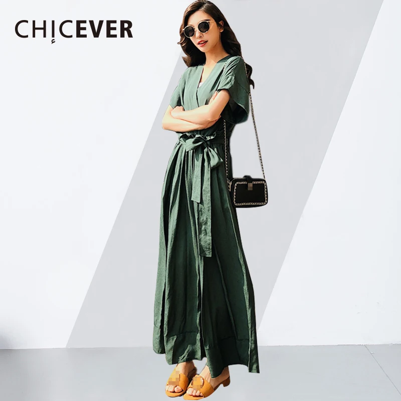 CHICEVER винтажные летние брюки для женщин комбинезоны с поясом тонкий зеленый 2019
