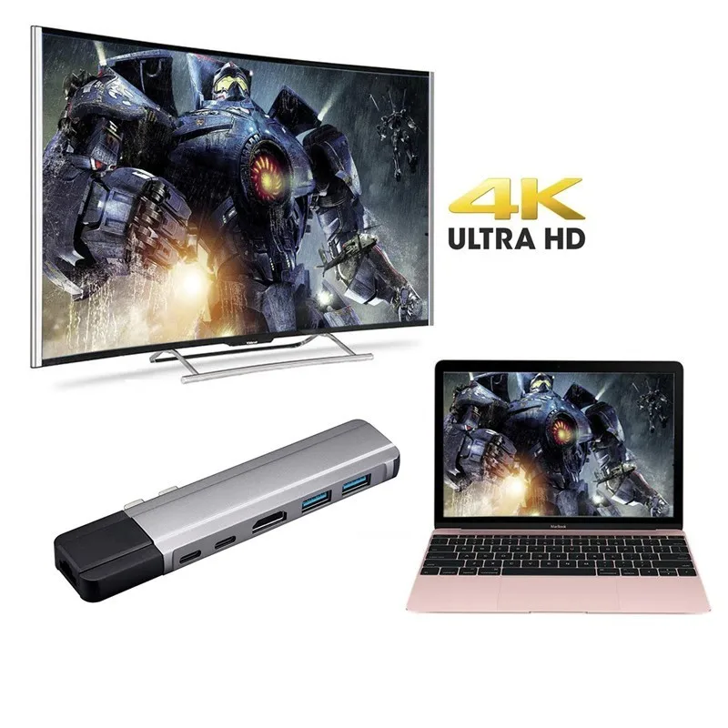 Usb type C концентратор Thunderbolt 3 адаптер к 4 K HDMI гигабитный Ethernet с RJ45 DHMI 2 USB3.0 USB порт