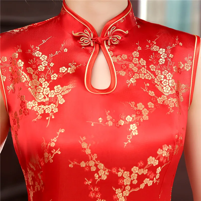 SHENG COCO китайские атласные платья Rouge XXXL вечернее Ципао без рукавов традиционные