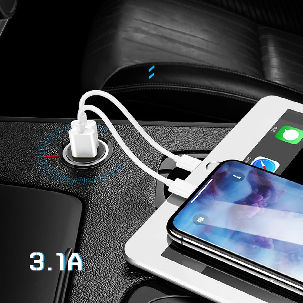 Универсальный светодиодный двойной USB Металлический Мини Автомобильное
