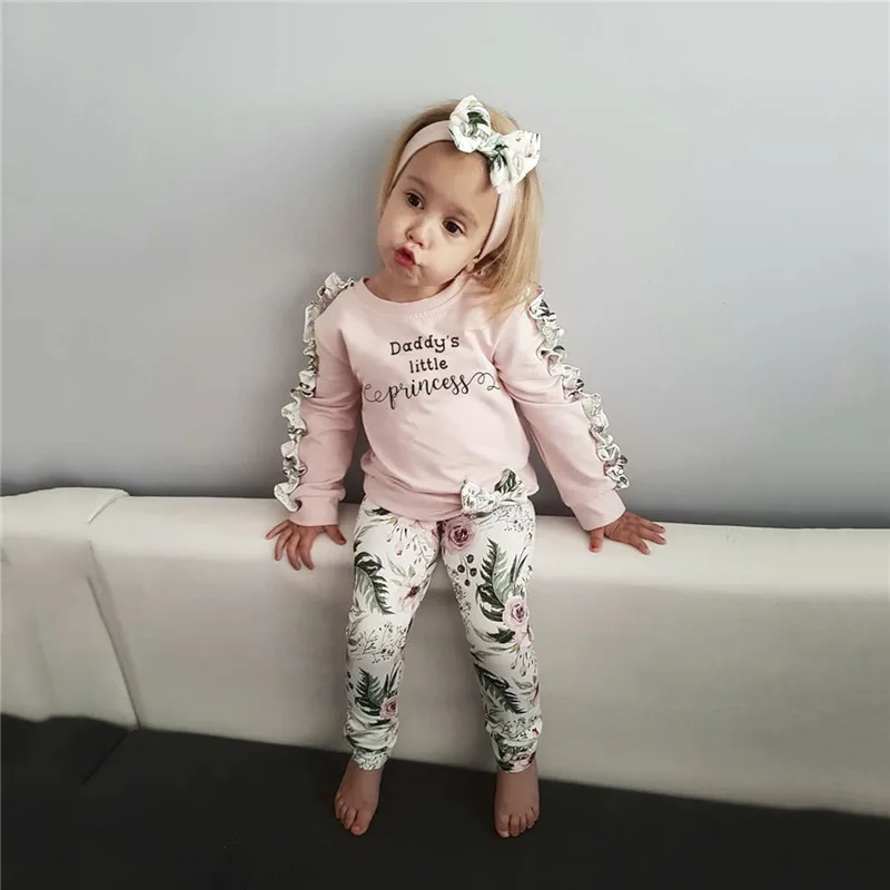 От 0 до 3 лет модный розовый комплект одежды для новорожденных девочек футболка с