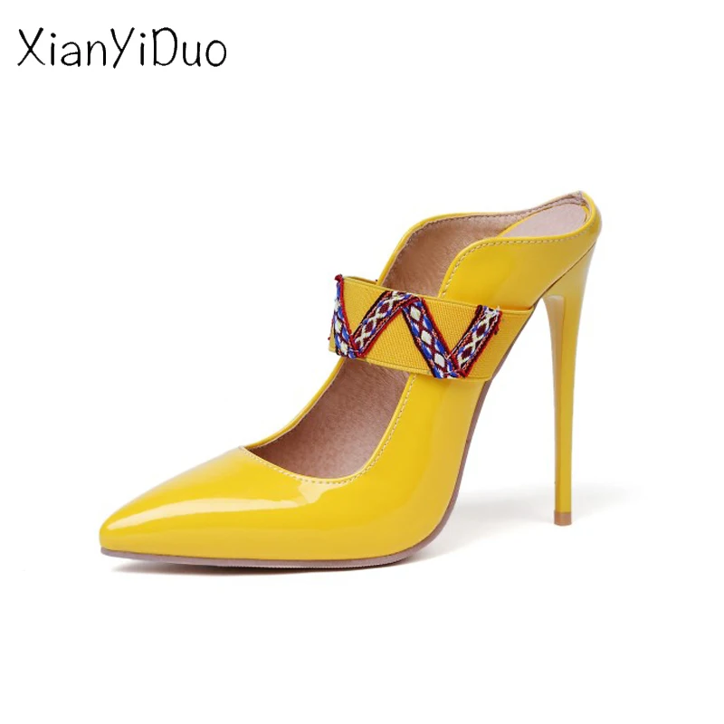 XianYiDuo/Летняя женская обувь для улицы шлепанцы на очень тонком каблуке с