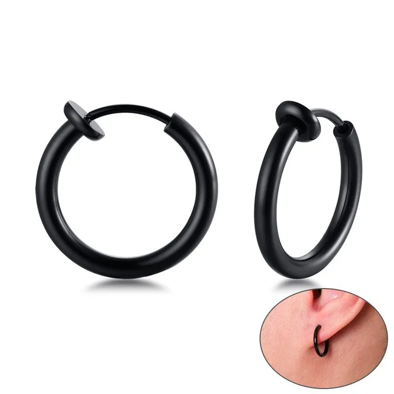 Простые серьги кольца для мужчин и женщин черного серебристого цвета из