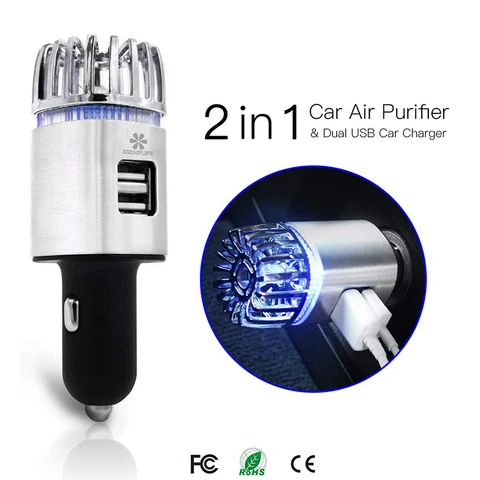 Автомобильный очиститель воздуха, адаптер освежителя воздуха с 2 USB-портами, автомобильный ионизатор воздуха, удаление дыма, неприятный запах и запахи, автомобильное зарядное устройство