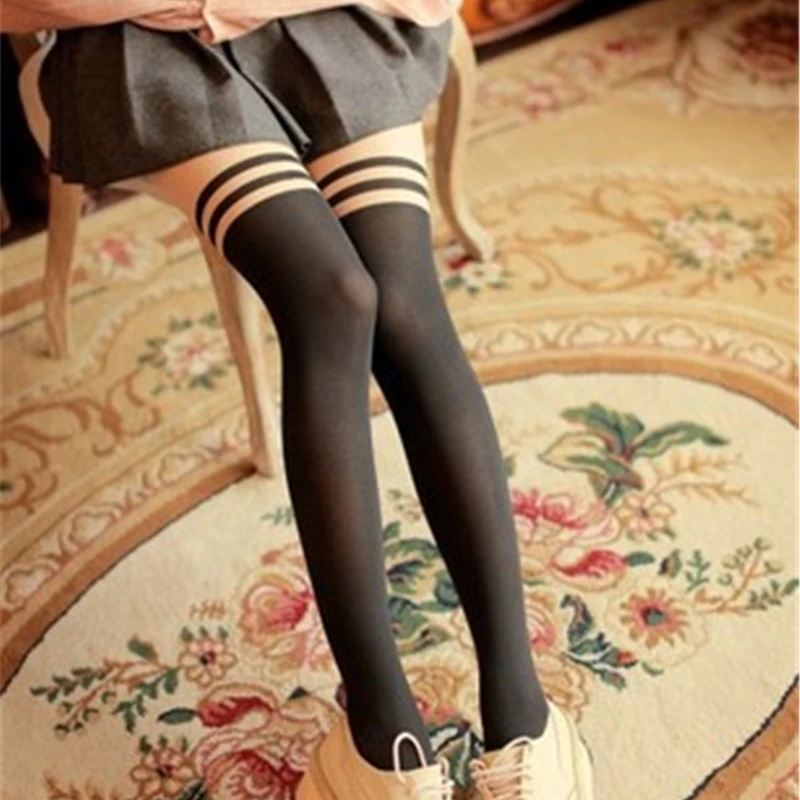 Breathable Bottoming Silk Thin Slim Tights 2019 Spring Striped Fake Thigh High Stockings Pantyhose Black Pantyhoses Hosiery | Женская