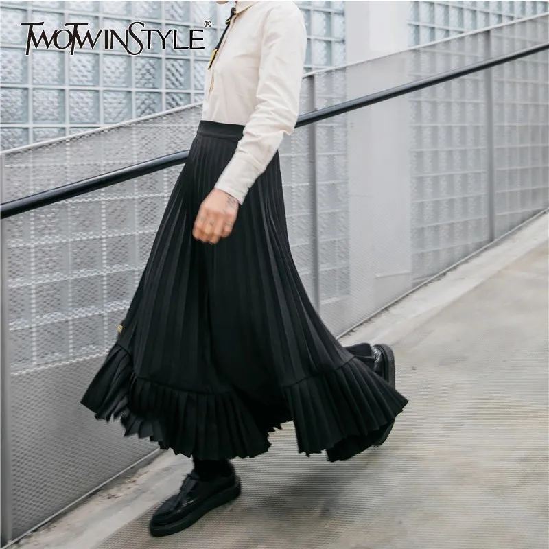 TWOTWINSTYLE винтажные черные плиссированные юбки для женщин Высокая талия юбка