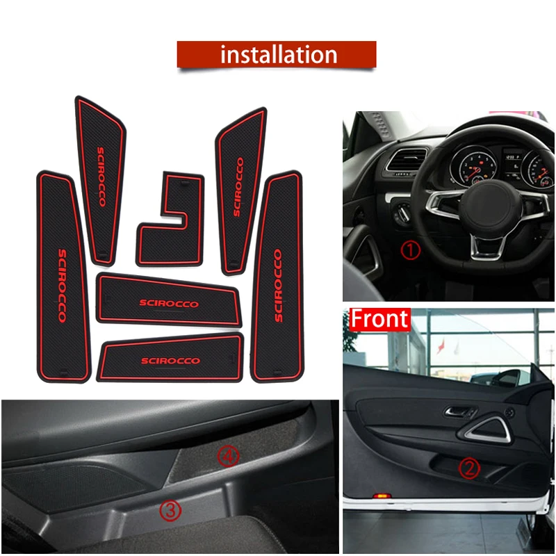 7x Car Inner Gate Slot Pad Non-slip Cup Mats Anti Slip Door Groove Mat Interior Accessories Styling For VW Scirocco 2009 - 2016 |