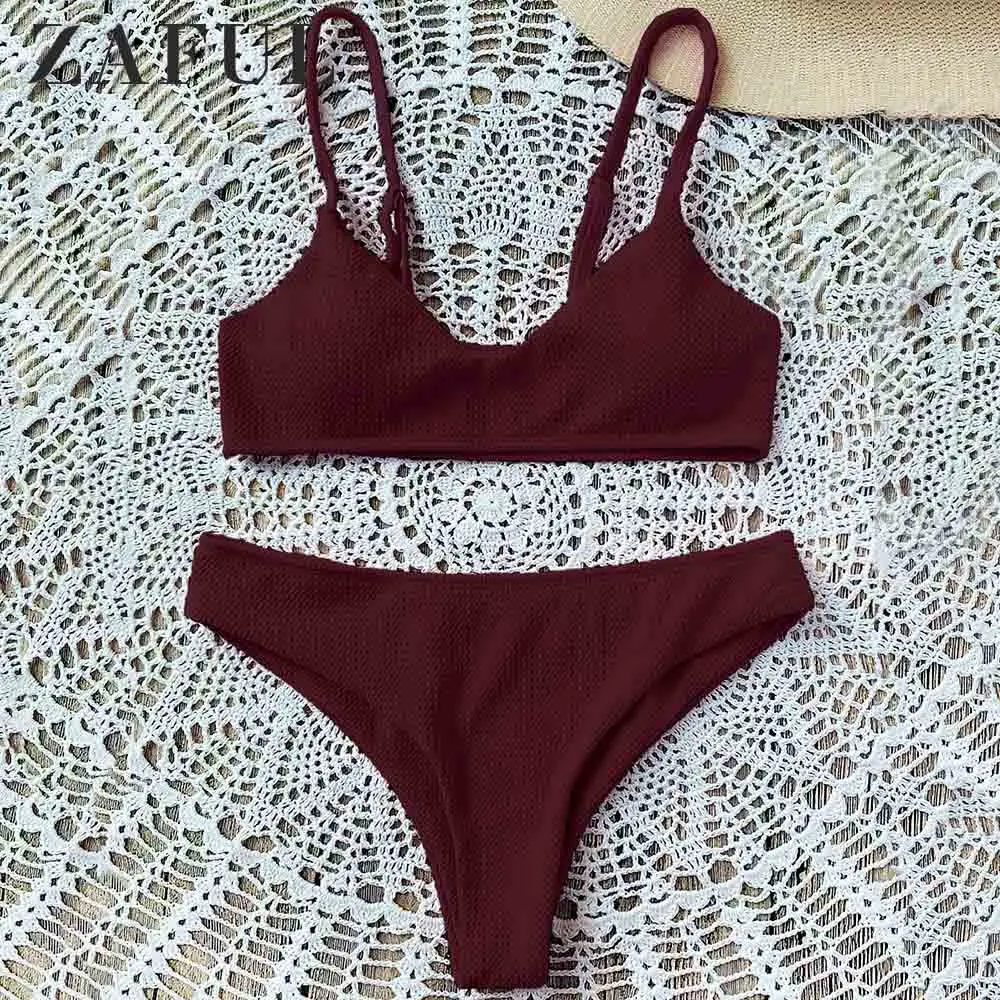 ZAFUL Высокий вырез Набор для бикини Bralette Спагетти-бретели Твердый провод