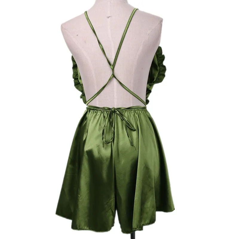 Meihuida Sexy Women Lady silk stain Playsuit 2018 solid color ruffled deep V Backless Playsuits Jumpsuit Clubwear party | Женская одежда