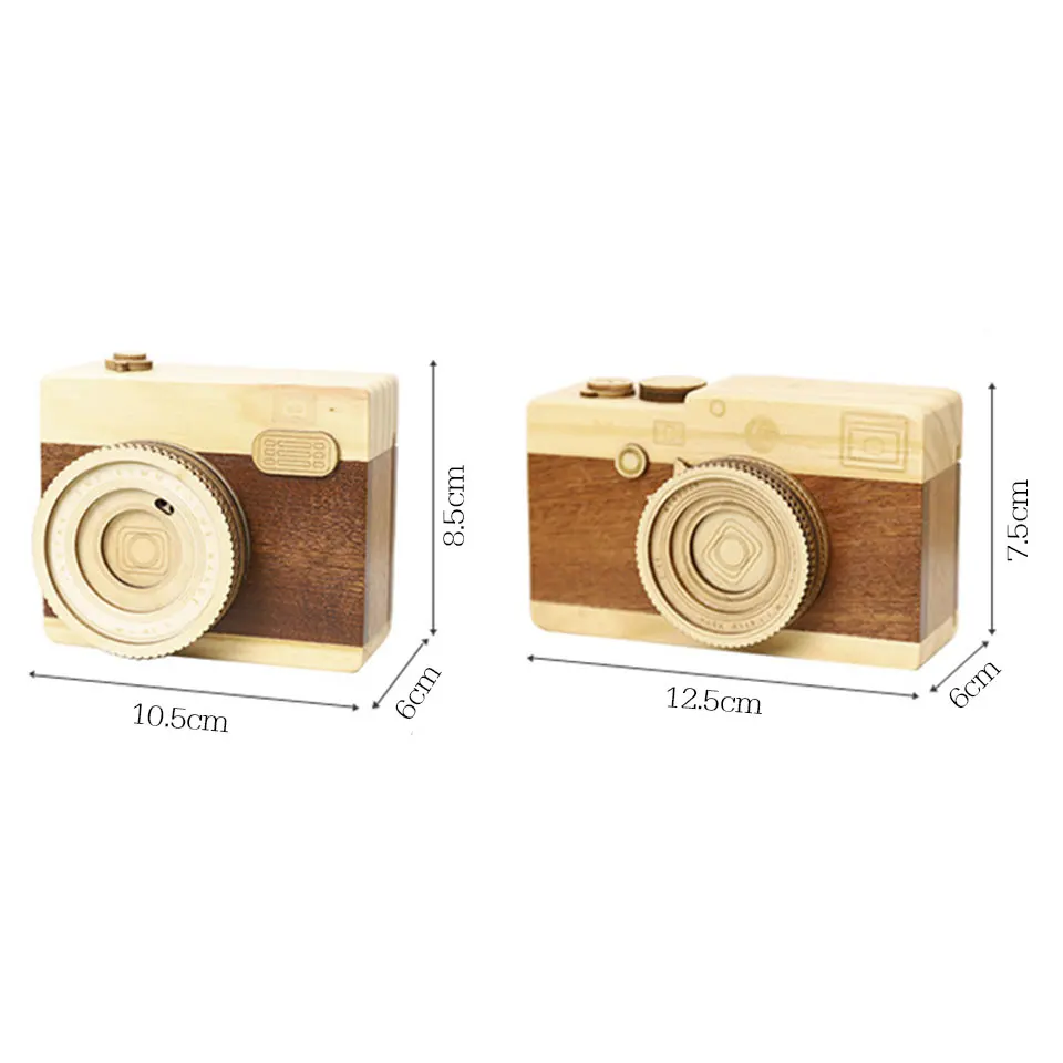 Engraved Wooden Music Box Musical Boxes Classic Camera Shape Clockwork Mechanism Sankyo Christmas Ornaments Gift | Дом и сад