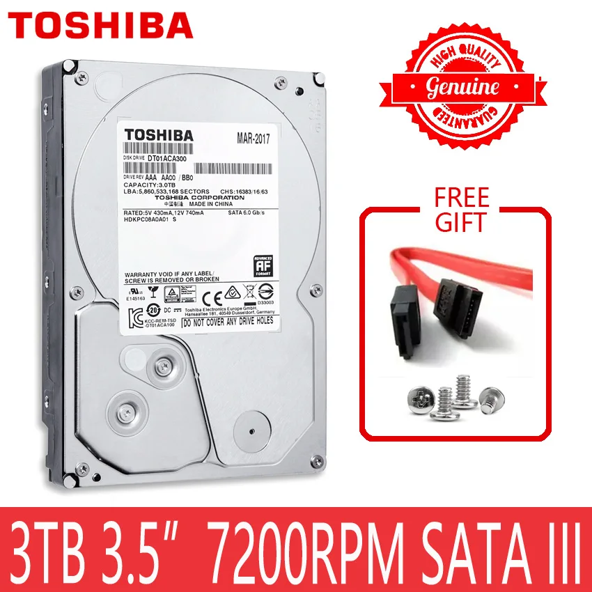 

TOSHIBA 3TB HDD HD 7200 RPM 3.5" 64MB 3000GB SATA III Internal Hard Disk Drive for Desktop PC