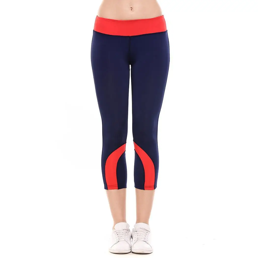 New Women Casual Contrast Color Patchwork Elastic Slim Yoga Pocket Three Quarter Pants Legging Waist | Спорт и развлечения