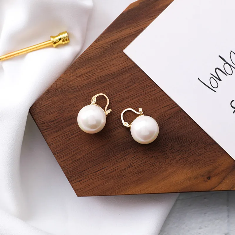 Gold Color Geometric Round Circle Pearl Ball Hoops Earrings Women Elegant Big Wedding Huggie | Украшения и аксессуары