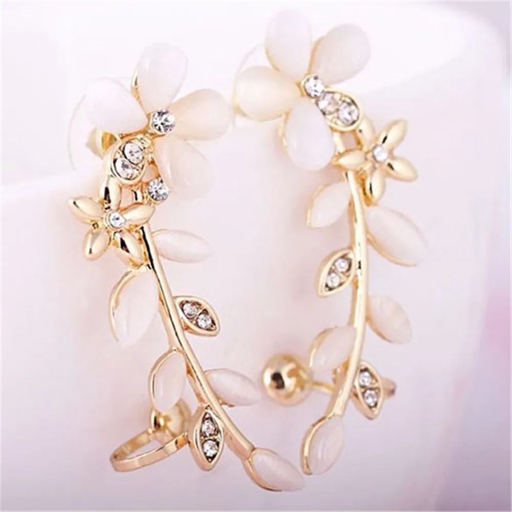 New 1pcs Flower Clip Earrings Shape Rhinestone Left Ear Cuff Ladies Fashion Party Crystal Elegant Golden Earring | Украшения и