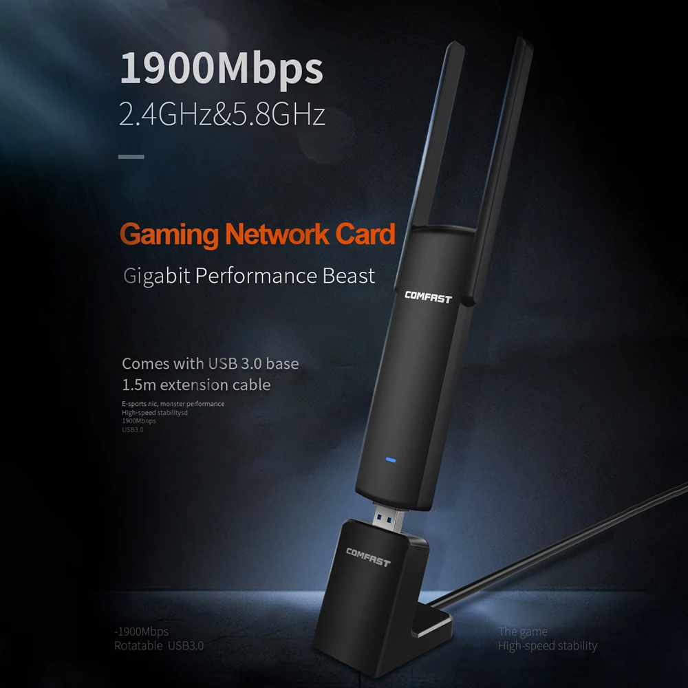 COMFAST Usb Wifi адаптер 1900 Мбит/с 2 4 ГГц + 5 8 двухдиапазонный Wi-Fi ключ Plug And Play AC сетевая