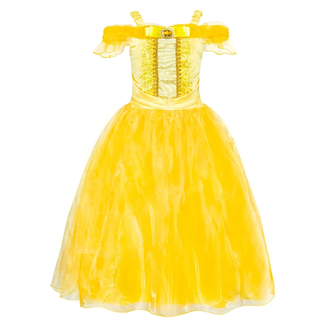 AmzBarley Princess Belle Dress Off Shoulder Layered Cosplay Costume Up For Little Girl Wedding Costumes Party Ball Gown | Детская одежда