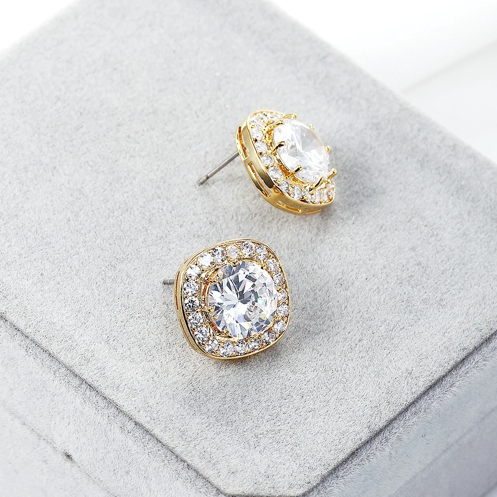 Женские серьги-гвоздики квадратной формы с AAA + кубическим цирконием Zirocnia