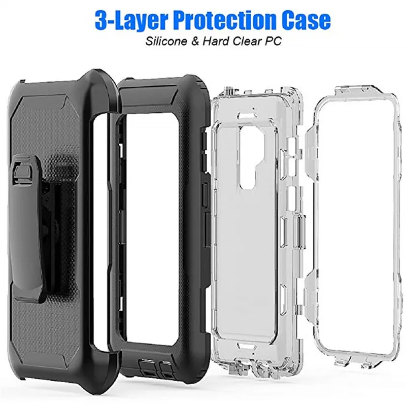 Чехол 3 в 1 для телефона Samsung Galaxy S9 Plus жесткий защитный противоударный чехол с