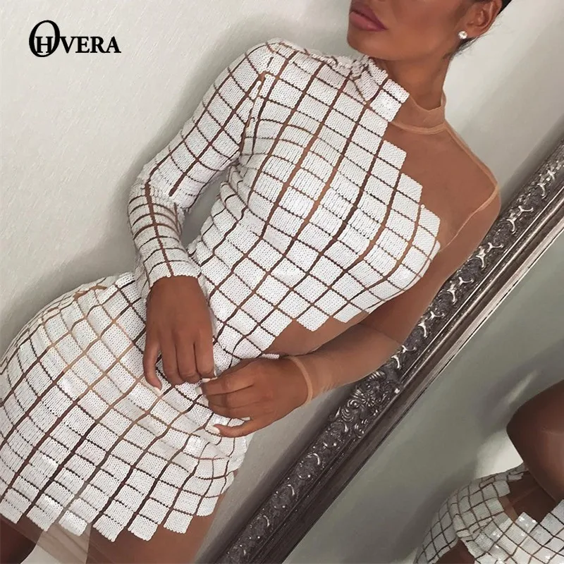 Ohvera вечерние платья в клетку с блестками на одно плечо женское сексуальное