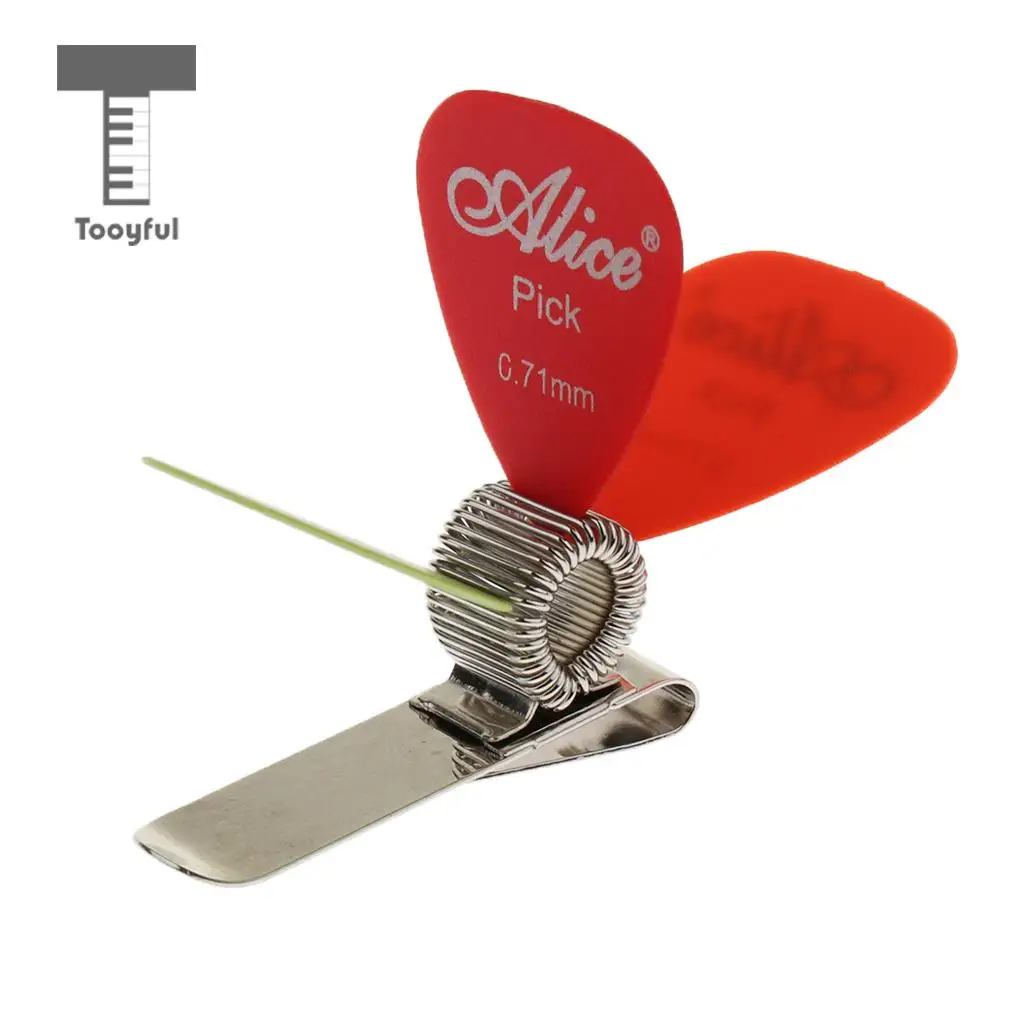 Tooyful 1 Set 3Pcs 0.71mm Guitar Bass Plectrums Finger Picks with 1Pc Spring Pick Holder Organiser Musical Instrument Accessory