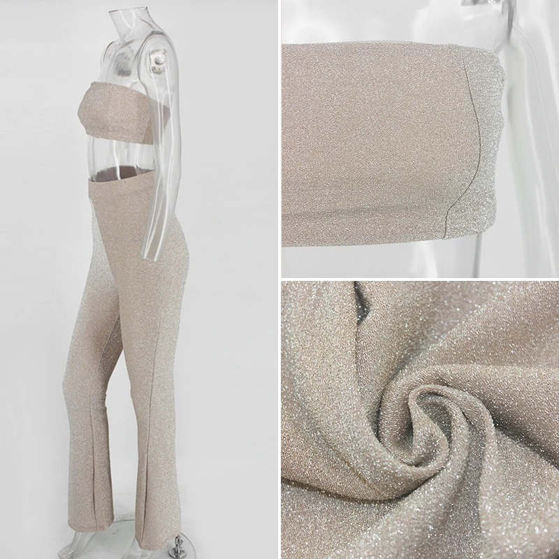 Женский комплект из двух предметов бежевый топ-труба и брюки с высокой талией