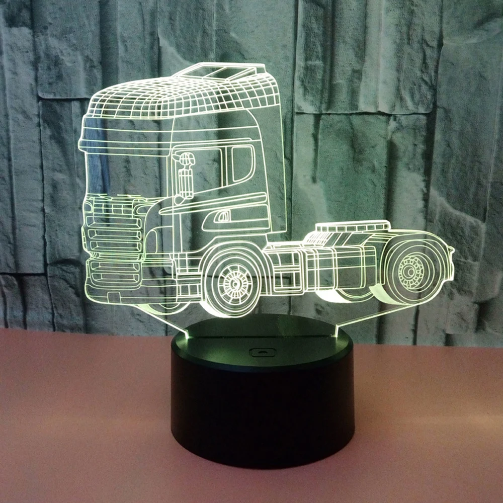 3D сенсорный ночник в виде грузовика иллюзия USB цветная менясветодиодный лампа