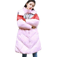 fashion pink stitching bright color down jacket 2018 winter jacket women coat long padded female parka manteau femme hiver ls37
