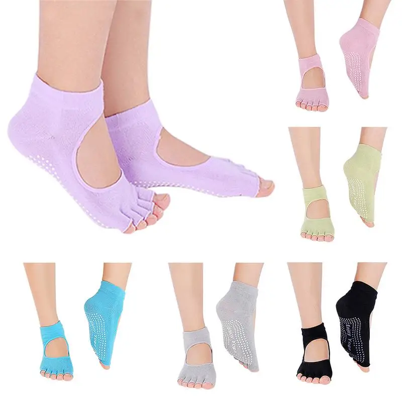 Open Toe Back Professional Yoga Socks Breathable Non-skid Sweat-absorbent Five Toes Short With A Hole For Ladies | Спорт и