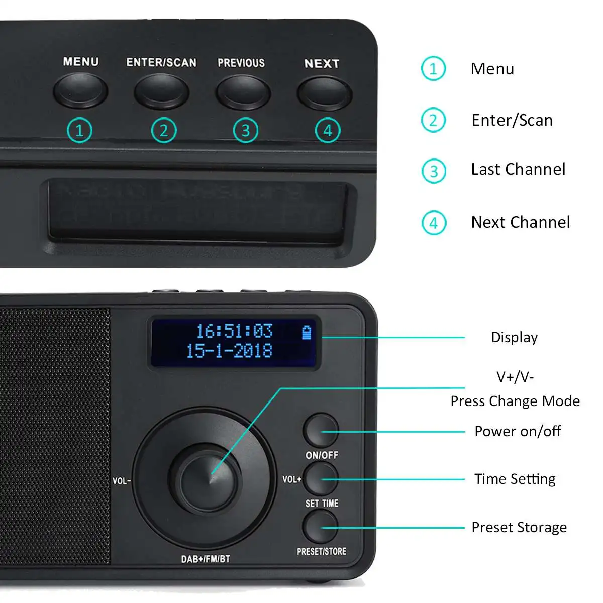 Портативный цифровой радиоприемник DAB + FM Ручной bluetooth мини музыкальный