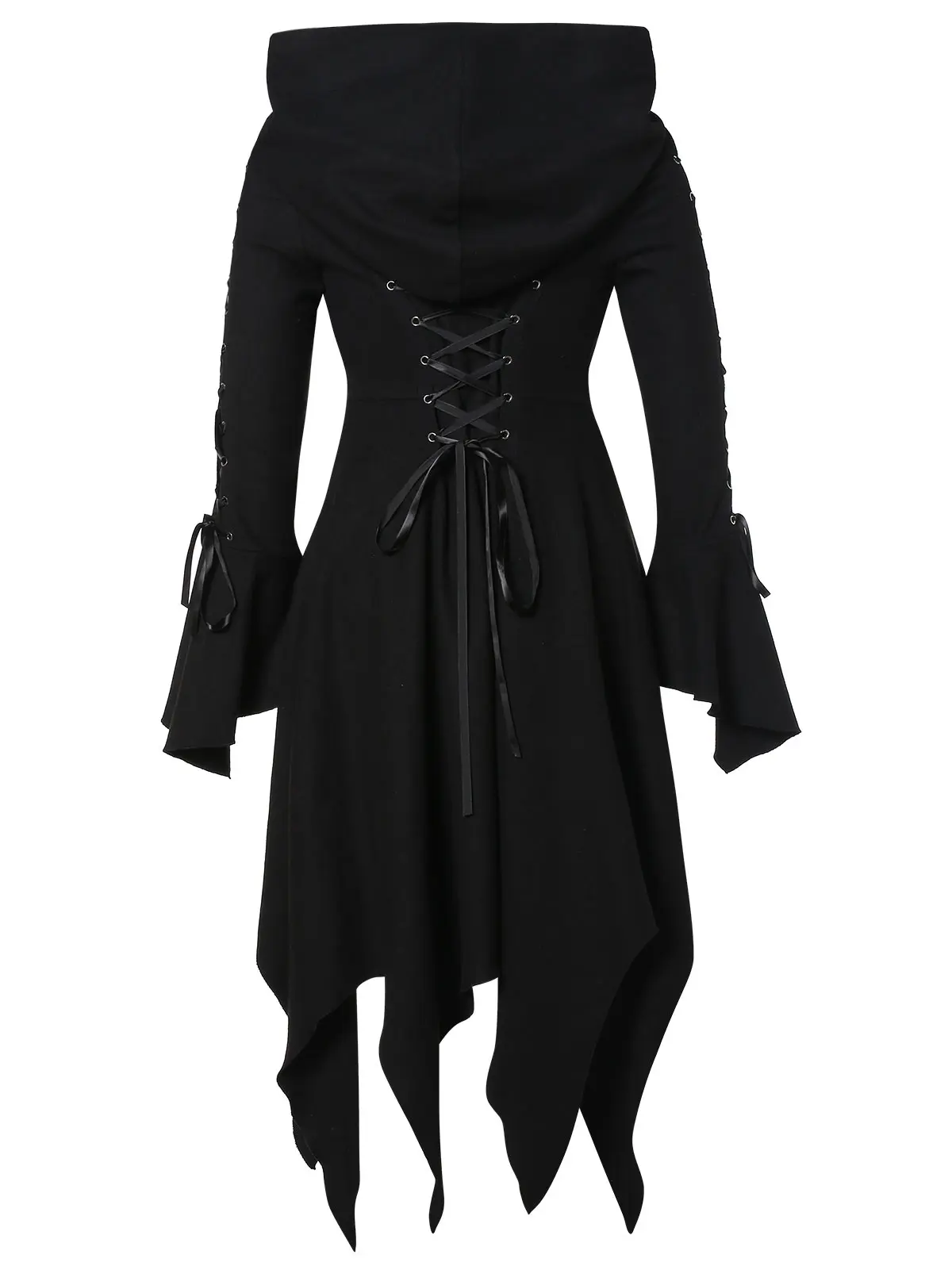 Wipalo Women Plus Size Hooded Lace Up Handkerchief Coat Casual Solid Flare Long Sleeves Button Skirted Gothic 5XL|Женские куртки| |