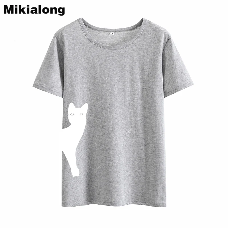 Футболка Mikialong с мультяшным котом женские летние футболки графическим рисунком