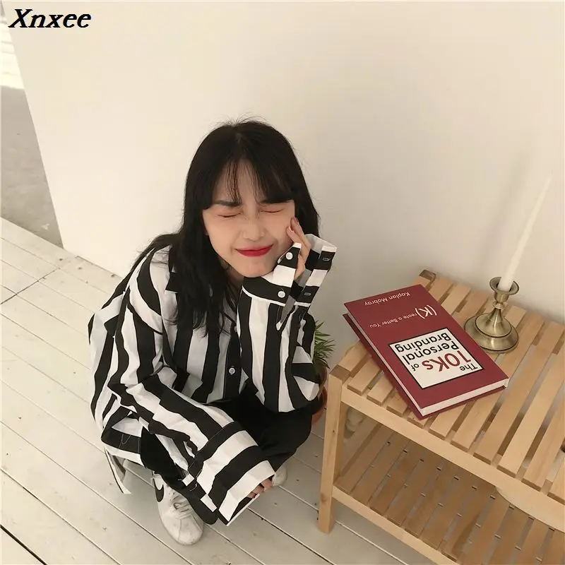Xnxee 2020 новые весенние женские повседневные рубашки полосатые свободные с