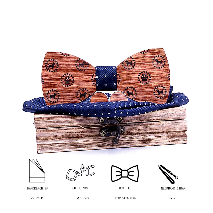 Деревянный лук галстук твердый деловой бабочка Мужская винтажная собака