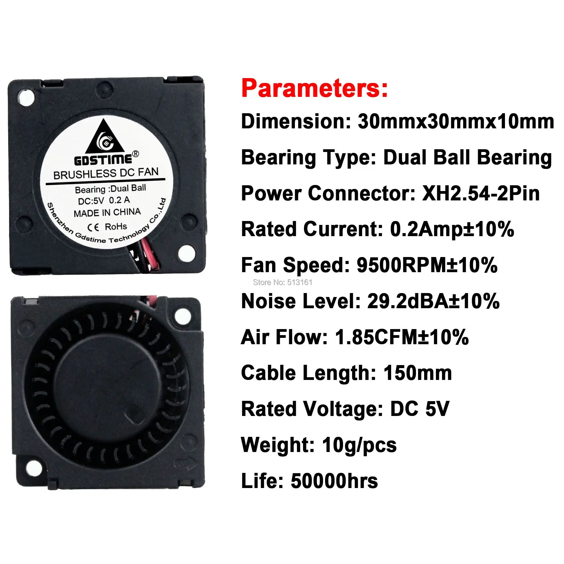 2 шт. Gdstime 5v 3010 вентилятор 30mm * 10mm бесщеточный двигатель турбины Вентилятор