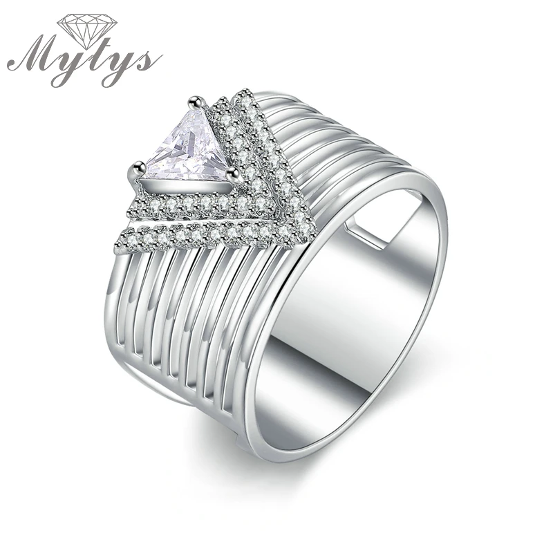 Mytys Triangle Crystal Geometric Hollow Ring for Women Silver Plated R1193 | Украшения и аксессуары