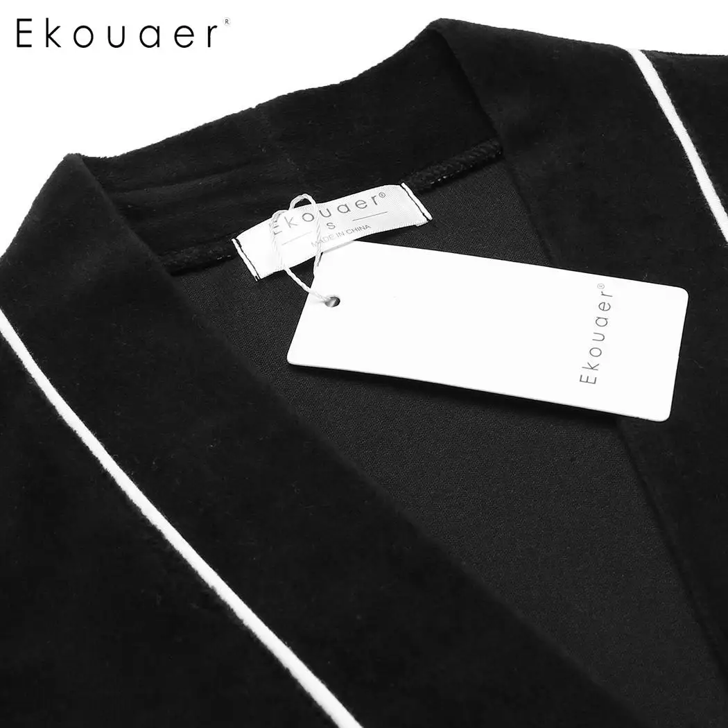 Ekouaer зимний халат для женщин бархатное ночное белье с длинным рукавом и карманами