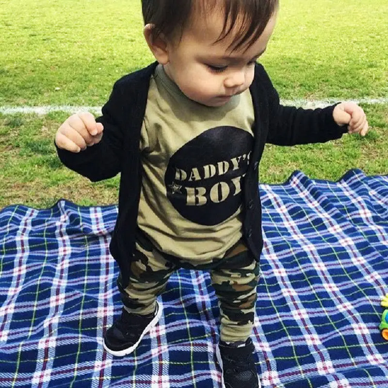 Pudcoco Children Clotes USA Newborn Baby Boy Girls Camo T-shirt Tops Long Pants Outfits Set Clothes 2Pcs | Детская одежда и обувь